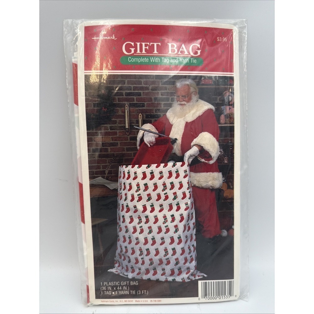 Vintage Giant Christmas Gift Bag 36x44 Plastic Holiday Tag Yarn New Made In USA